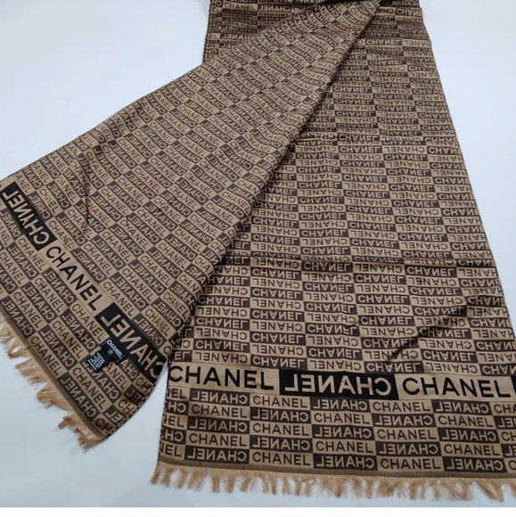 Chanel Scarf Silk Satin Wool Browns Silk Satin - Picture 5 of 9